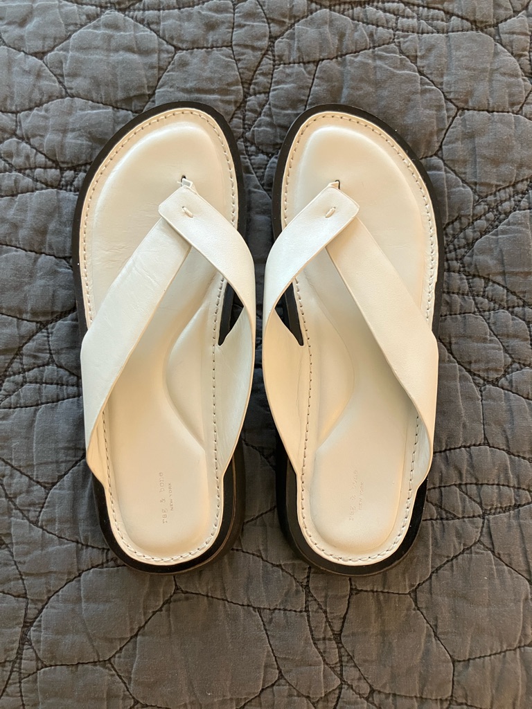Rag & Bone Antique White Parker Leather Thong Sandals